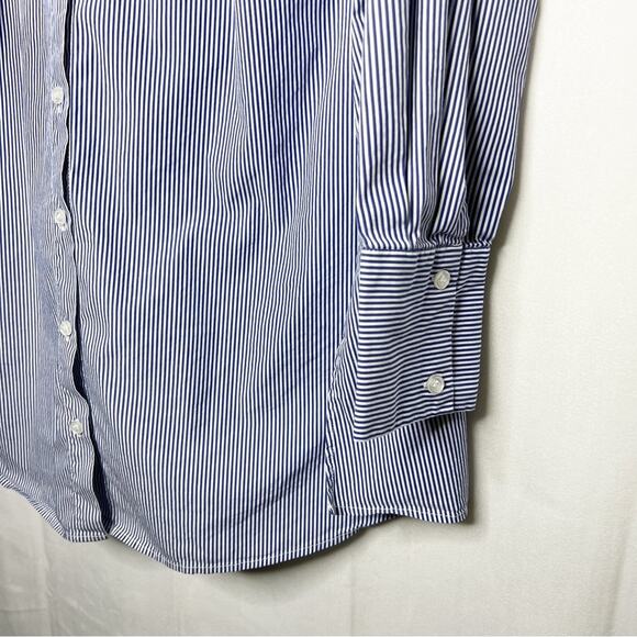 ELOQUII / blue white vertical stripe button down shirt / 14 - Picture 4 of 8